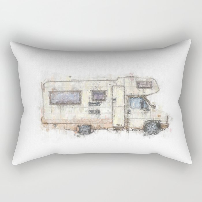vintage camping bus painting illustration Rectangular Pillow