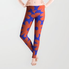 Crayon Flowers 2 Cheerful Smudgy Floral Pattern in Coral and Bright Blue Leggings