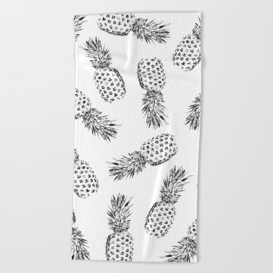Pineapples Black and White Beach Towel
