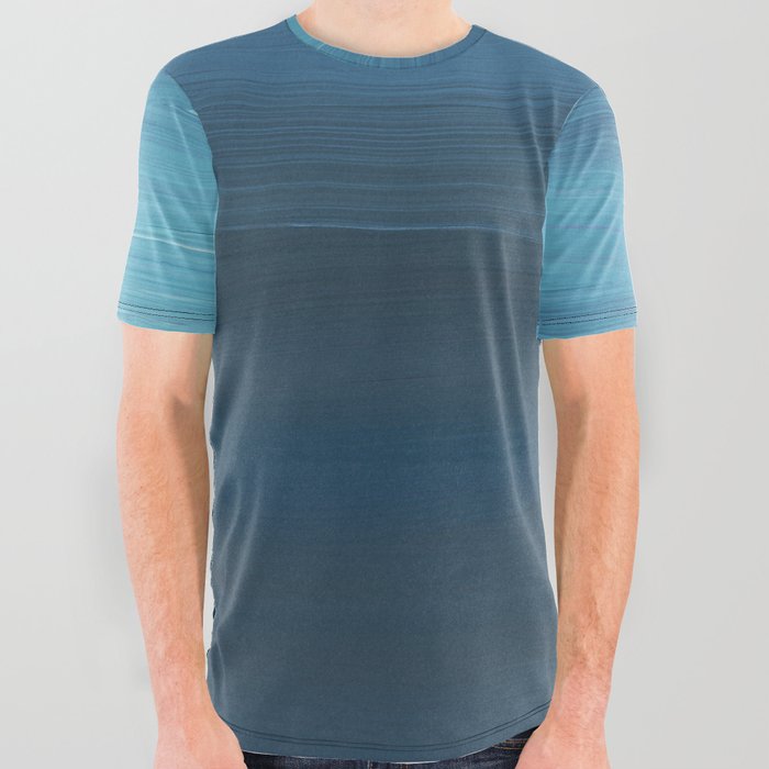 Abstract Minimalist Blue Ombre Painting All Over Graphic Tee