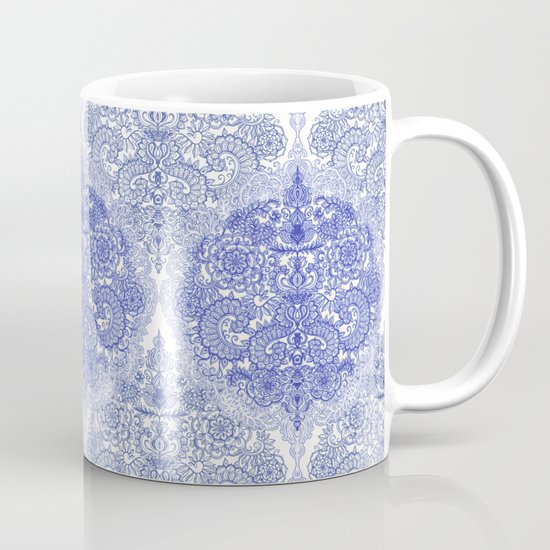 Happy Place Doodle in Cornflower Blue, White & Grey Mug