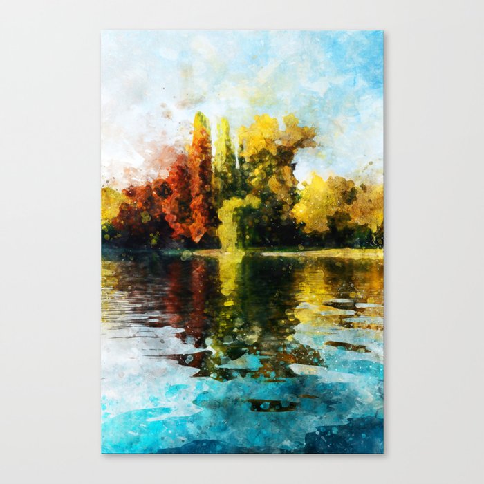 Gold And Fire Nature Reflection Watercolor Nature Landscape In