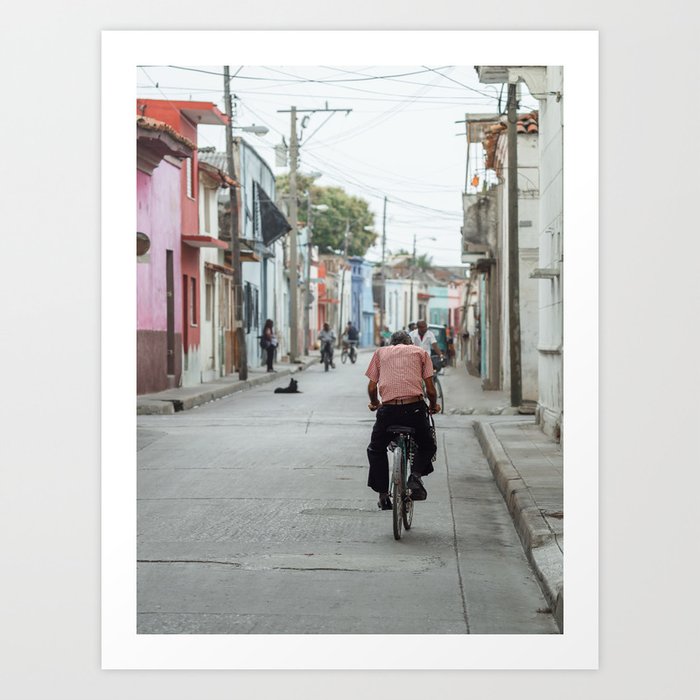 Old Man Biking Street Cuba Art Print