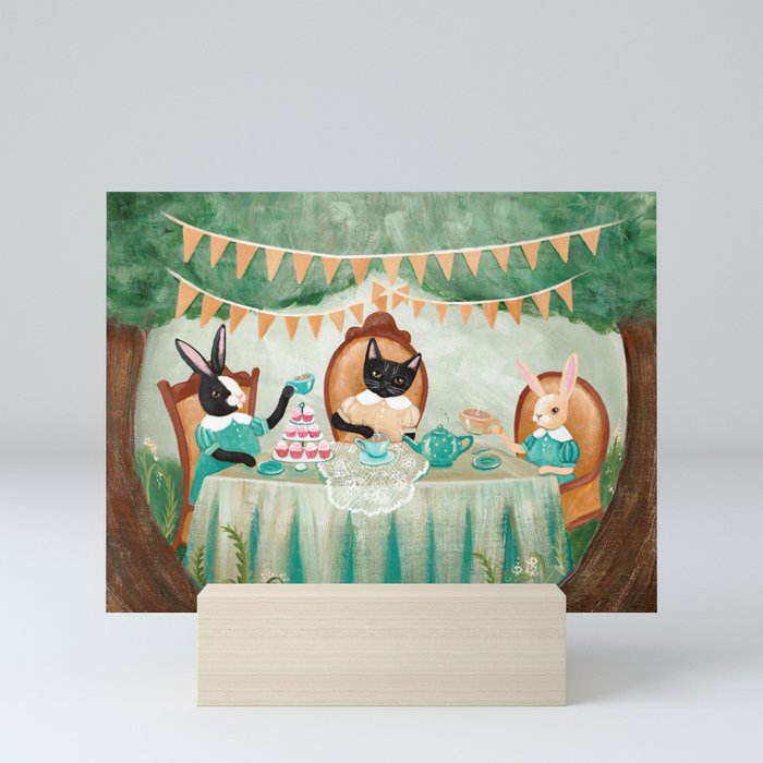 The Cat & Rabbits' Tea Party Mini Art Print