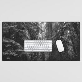 Redwood Forest Adventure Black and White - Nature Photography Desk Mat