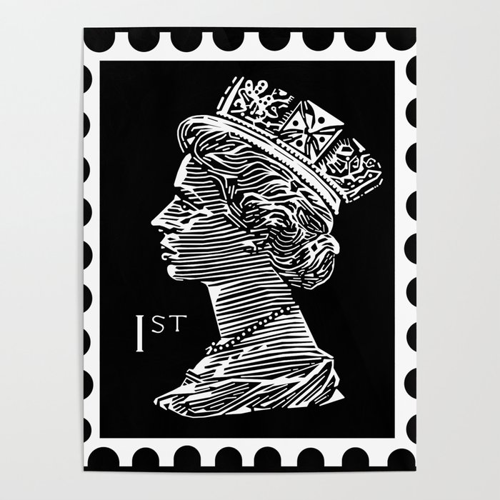 Queen Elizabeth Stamp Black and White Poster