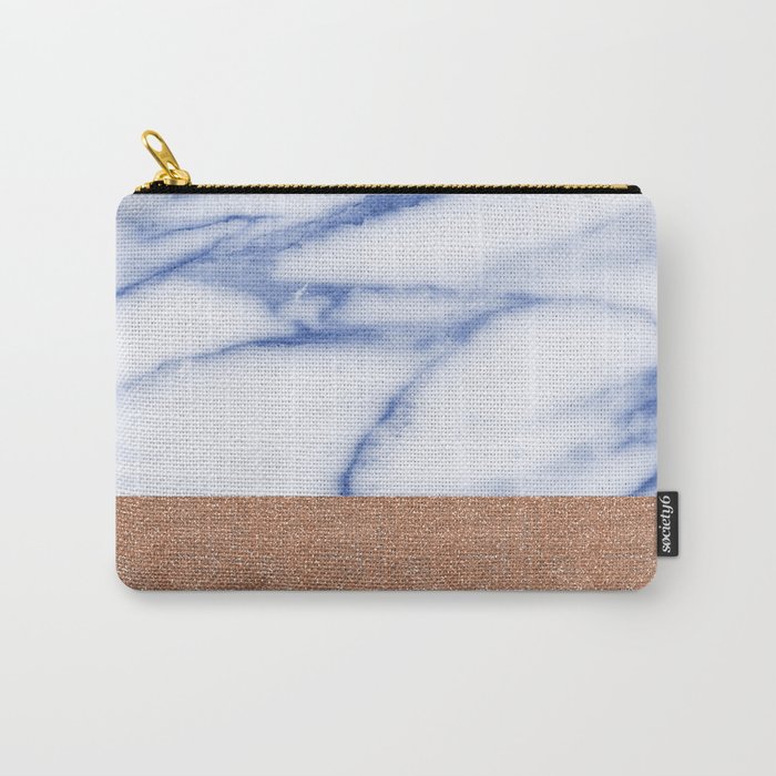 Porcelain blue marble with rose gold Carry-All Pouch