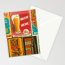 Set of beer poster in vintage style with grunge textures and beer objects Stationery Card