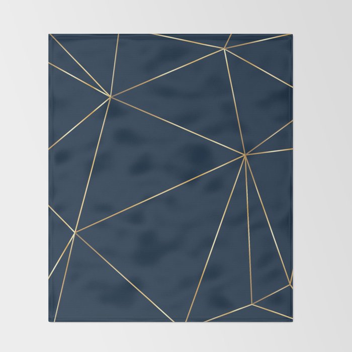 Navy Gold Abstract Lines Wall Art Modern Digital Art Throw Blanket By Anne Marieart