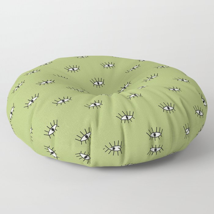 Sage green modern eyes pattern Floor Pillow