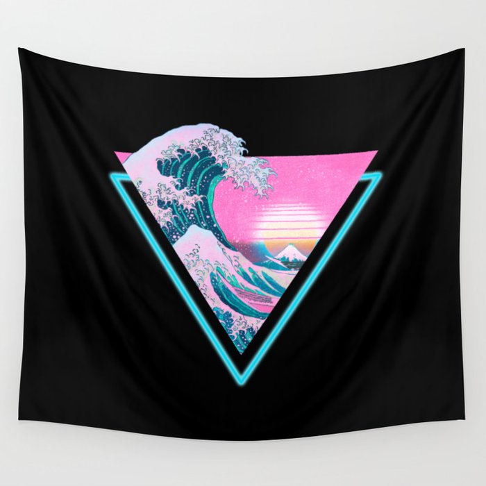 Vaporwave Aesthetic 80's 90's Retro Great Wave Off Kanagawa Wall Tapestry
