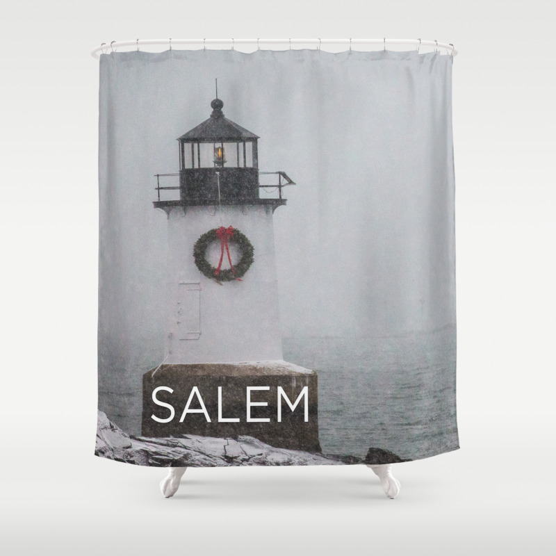 Winter Island Lighthouse Winter Scene Shower Curtain By