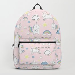 Unicorn - light pink Backpack | Lightpink, Pony, Unicorndecor, Kids, Unicorngift, Tweengifts, Clouds, Horse, Graphicdesign, Stars 