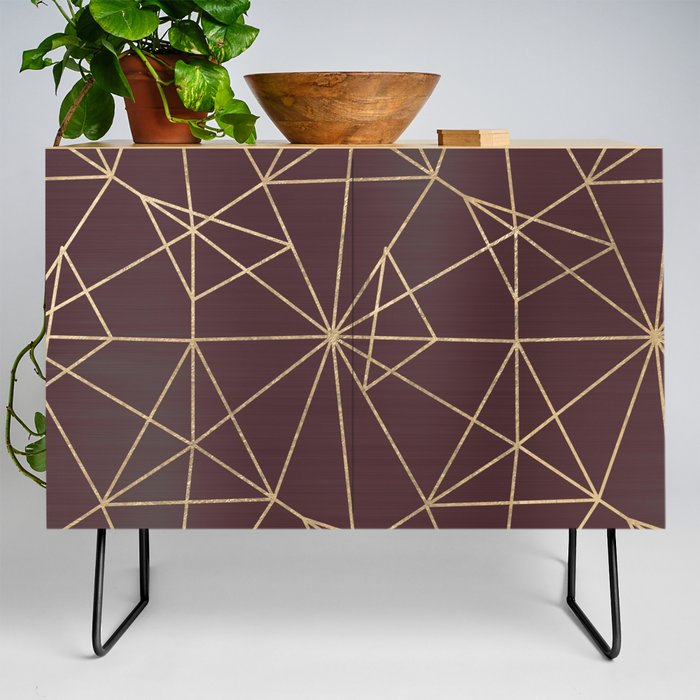 Geometrical burgundy gold luxury triangles Credenza