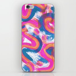Squiggles Abstract Painting - Neon Pink Orange and Teal iPhone Skin