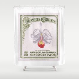 1947 COLOMBIA Cattleya Chocoensisi Orchid Stamp Shower Curtain