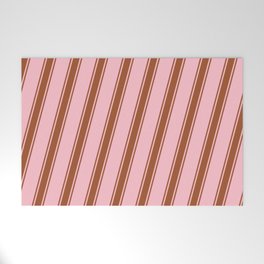[ Thumbnail: Pink and Sienna Colored Pattern of Stripes Welcome Mat ]
