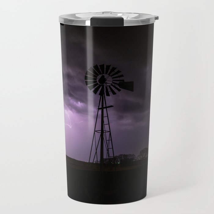 Lightning and Thunder - Storm Clouds Over an Old Windmill on a Stormy Night in Oklahoma Travel Mug