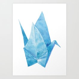 Blue Origami Paper Crane (watercolour) Art Print