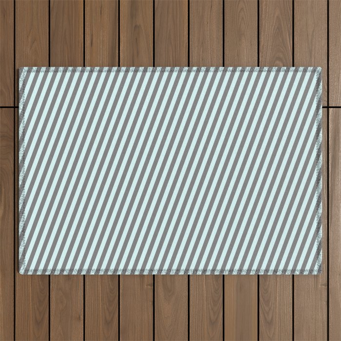 Light Cyan & Gray Colored Lined/Striped Pattern Outdoor Rug