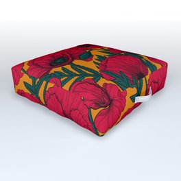 Red poppy garden    Outdoor Floor Cushion | Drawing, Poppy, Flower, Art, Vintage, Yellow, Pattern, Curated, Floral, Garden 