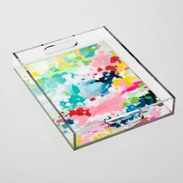 Colorful Fantasy Neon Rainbow Abstract Art Acrylic Painting Fluffy Pastel Clouds by Ejaaz Haniff Acrylic Tray