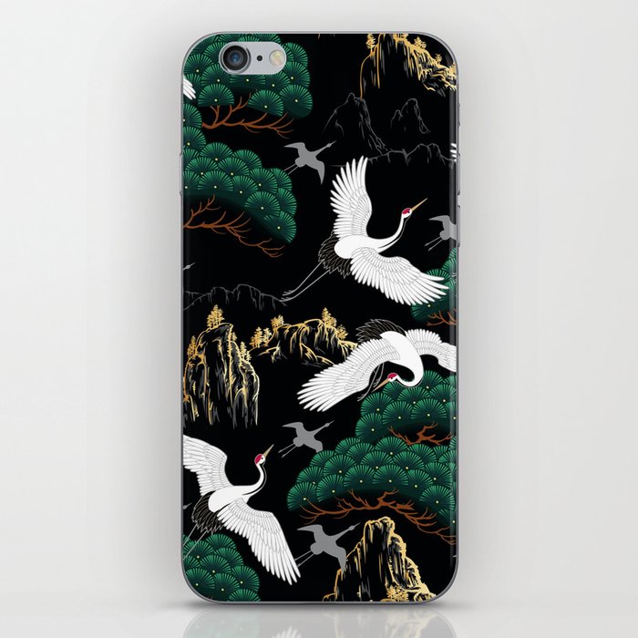 Japanese Flying Crane Wild Emerald Forest Pattern iPhone Skin