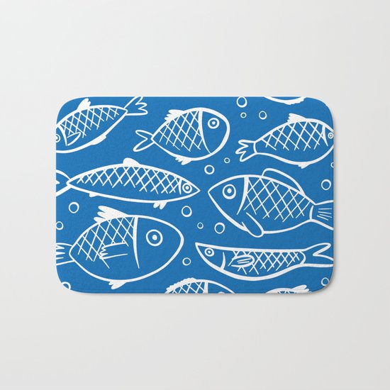 Fish blue white Bath Mat