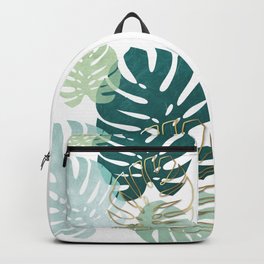 Tropical minimal / green, turquoise and gold monstera Backpack