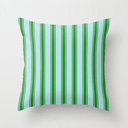 [ Thumbnail: Powder Blue and Forest Green Colored Stripes Pattern Throw Pillow ]
