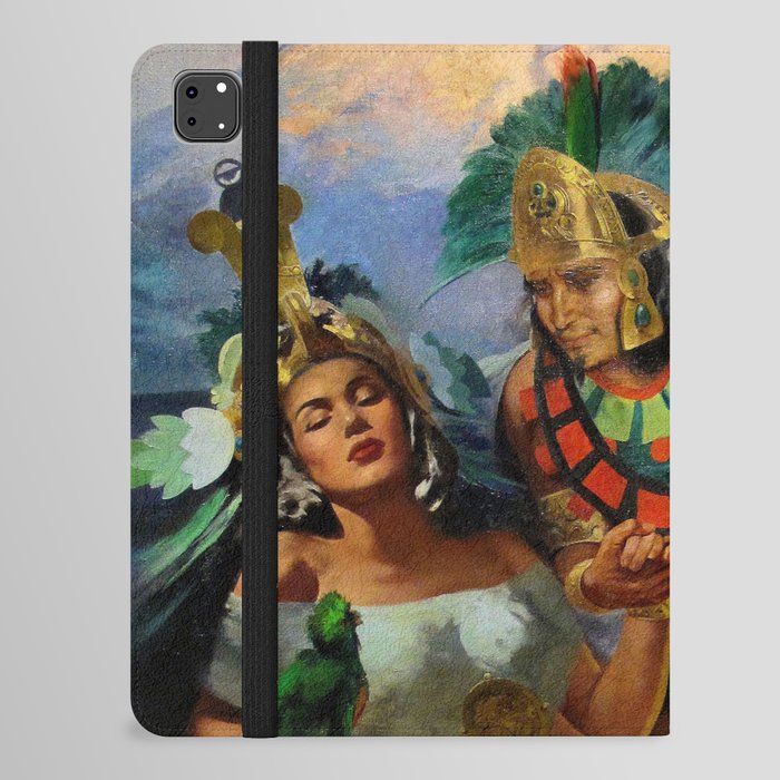 Caballero Aztec Warrior and Queen Mexican Yucatan romantic portrait painting iPad Folio Case