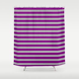 [ Thumbnail: Dark Grey & Purple Colored Striped/Lined Pattern Shower Curtain ]