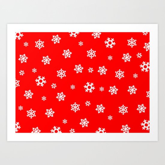 Snowflakes (White on Red) Art Print