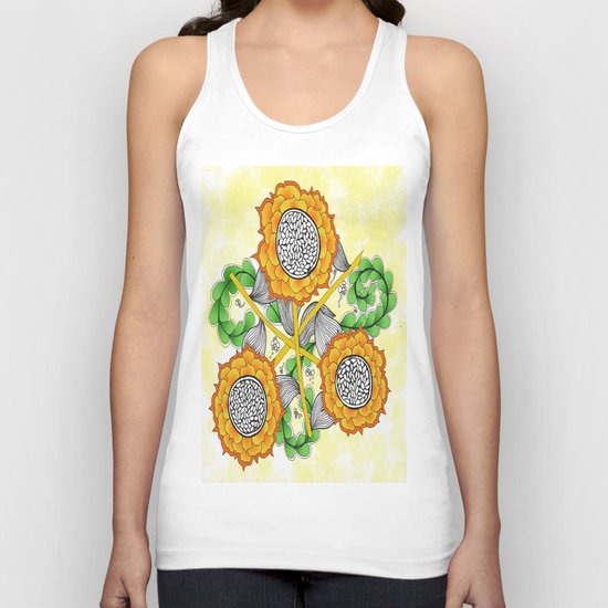 Zentangle Happy Yellow and Orange Sunflowers Unisex Tank Top