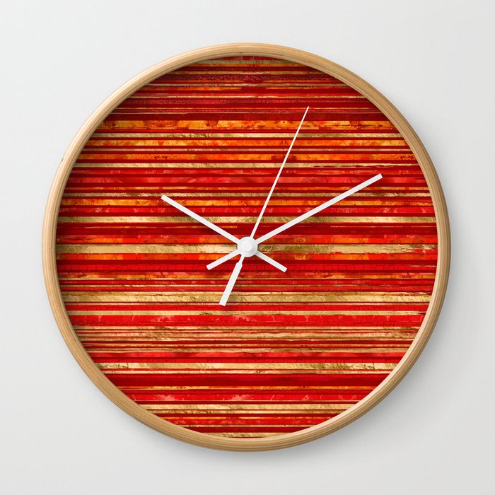 Brush Lines and Strokes -Reds and Gold Wall Clock