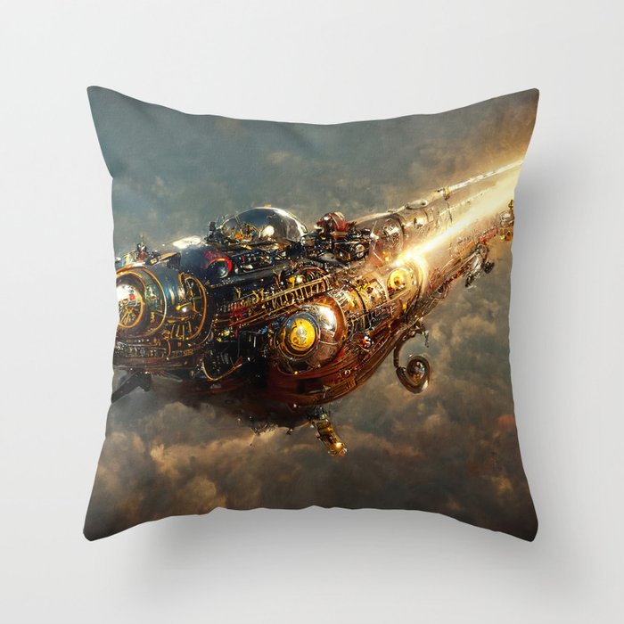 Steampunk Spaceship Throw Pillow