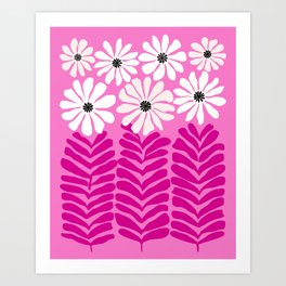 Playful Daisies - White and Pink Palette Art Print