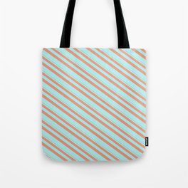 [ Thumbnail: Dark Salmon & Turquoise Colored Lines Pattern Tote Bag ]
