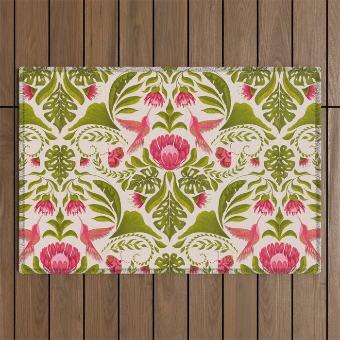 Hummingbird Damask Outdoor Rug