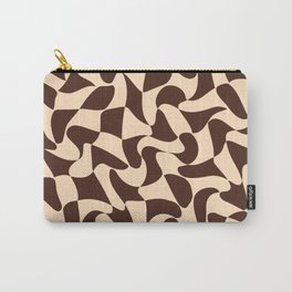 Wavy Checkerboard in Brown & Cream Carry-All Pouch