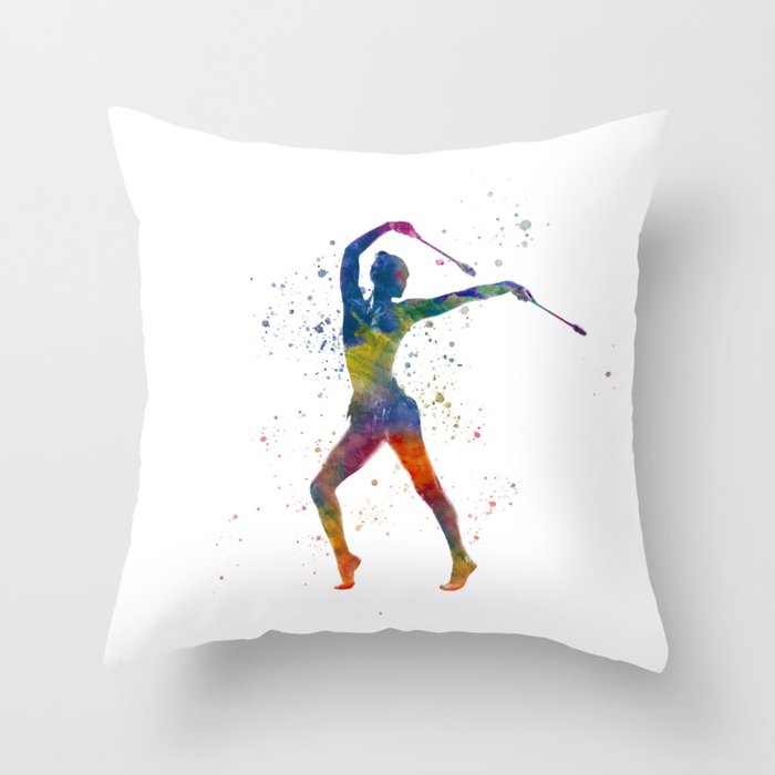 Rhythmic gymnastics in watercolor Throw Pillow
