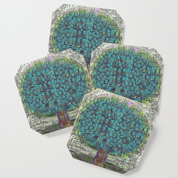 Tree Town Magical Retro Futuristic Landscape Coaster By Menchulica