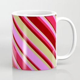 [ Thumbnail: Dark Khaki, Violet, Crimson & Maroon Colored Lines Pattern Coffee Mug ]