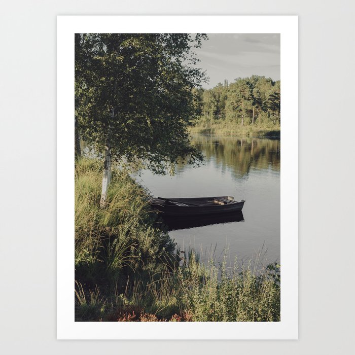 Wooden Boat On Lake Nature Art Print
