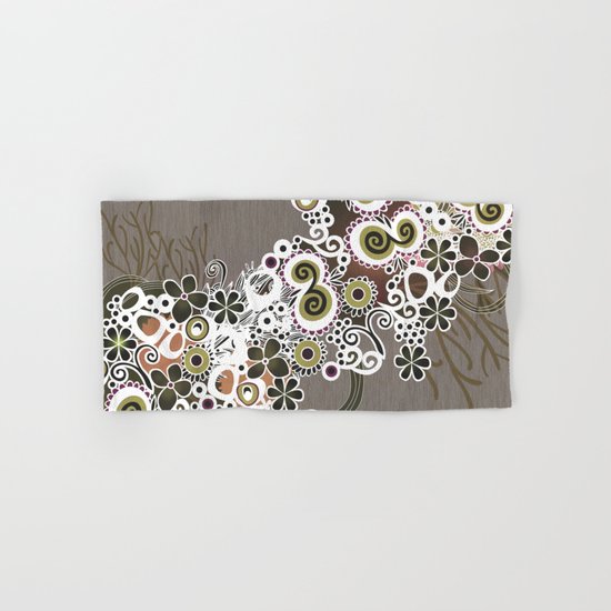 Diagonal flower – brown and olive green fiber Hand & Bath Towel