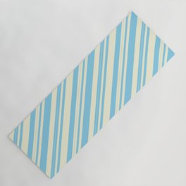 [ Thumbnail: Beige & Sky Blue Colored Lined/Striped Pattern Yoga Mat ]