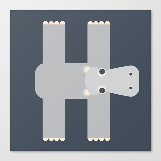 Letter H // Animal Alphabet // Hippo Monogram Canvas Print
