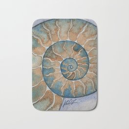 Ammonite fossil watercolor painting Bath Mat