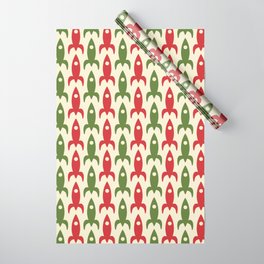 Retro Rockets in Christmas Colors - Midcentury Modern Atomic Era Space Age Pattern in 1950s Green, Xmas Red, and Cream Wrapping Paper | Kierkegaarddesign, Rockets, Rocket, Atomicage, Patterns, Holiday, Retro, Space, Graphicdesign, Digital 