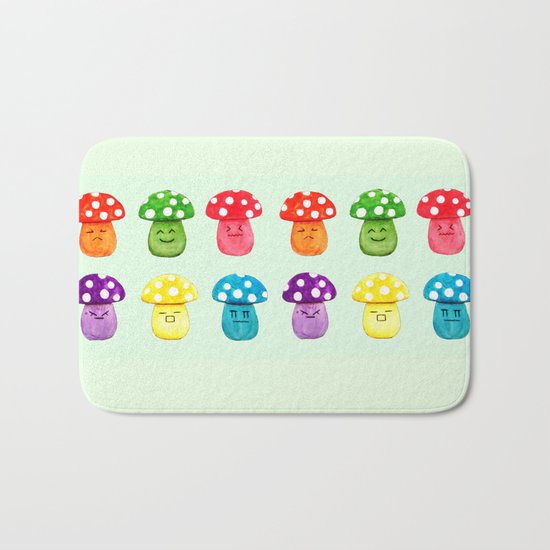 cute mushroom emoji watercolor painting Bath Mat